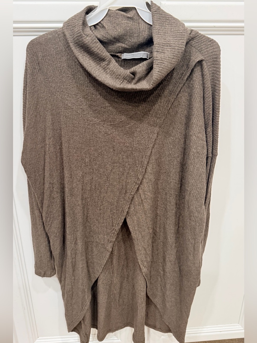 New Cowl Neck Draped Women's Sweater - Brown